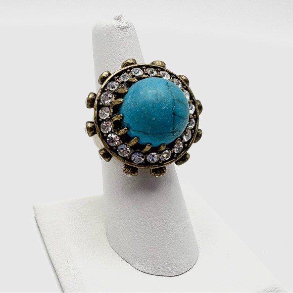 Anthropologie Turquoise Howlite Stone & Antique Brass Statement Ring - Picture 3 of 6